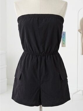 Derek Heart| NEW Strapless Black Lightweight Cargo Shorts Romper Sz M NWT